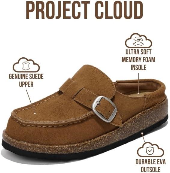 imageProject Cloud Genuine Leather MoccasinStyle Clogs for Women  Memory Foam and Water Resistant Mules Slipon  NonSlip and Durable Clogs Casual Shoes for Women Footwear CarlineChestnut