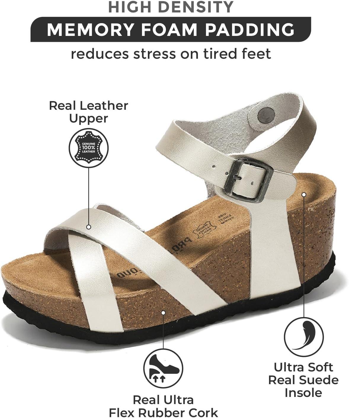 imageProject Cloud Genuine Leather Wedge Sandals for Women 2025  Womens Sandals ampamp Wedges with Memory Foam Insole ampamp Cork Footbed  Platform Wedges Women Footwear CabanaSilver