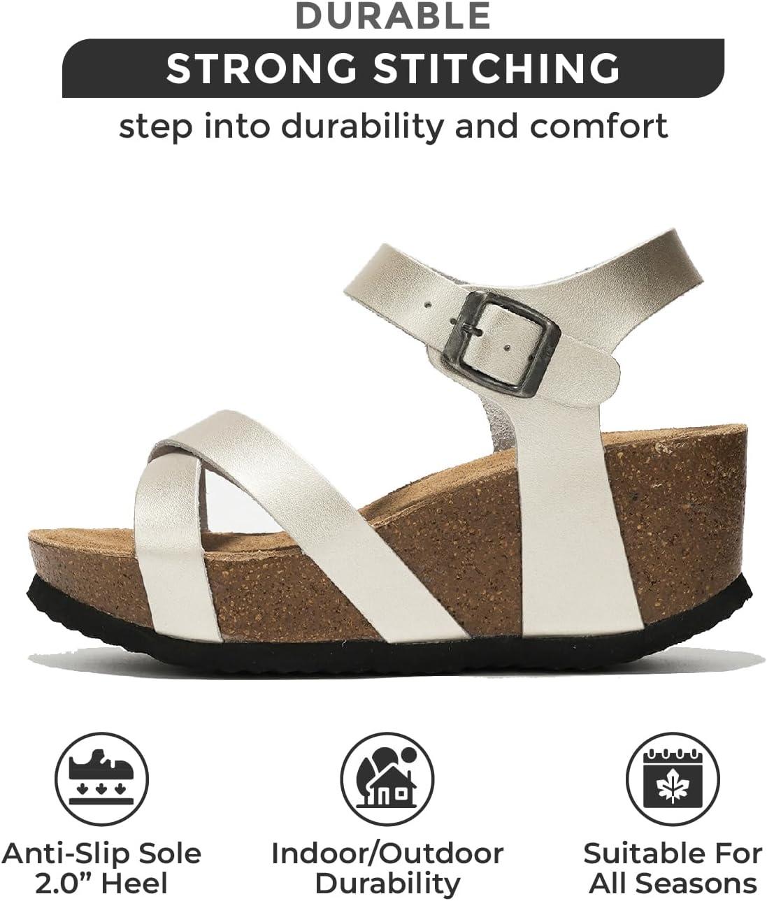 imageProject Cloud Genuine Leather Wedge Sandals for Women 2025  Womens Sandals ampamp Wedges with Memory Foam Insole ampamp Cork Footbed  Platform Wedges Women Footwear CabanaSilver