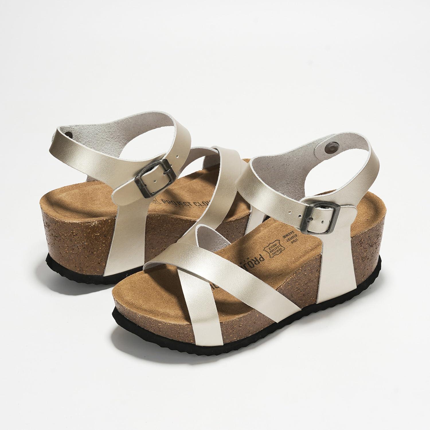 imageProject Cloud Genuine Leather Wedge Sandals for Women 2025  Womens Sandals ampamp Wedges with Memory Foam Insole ampamp Cork Footbed  Platform Wedges Women Footwear CabanaSilver