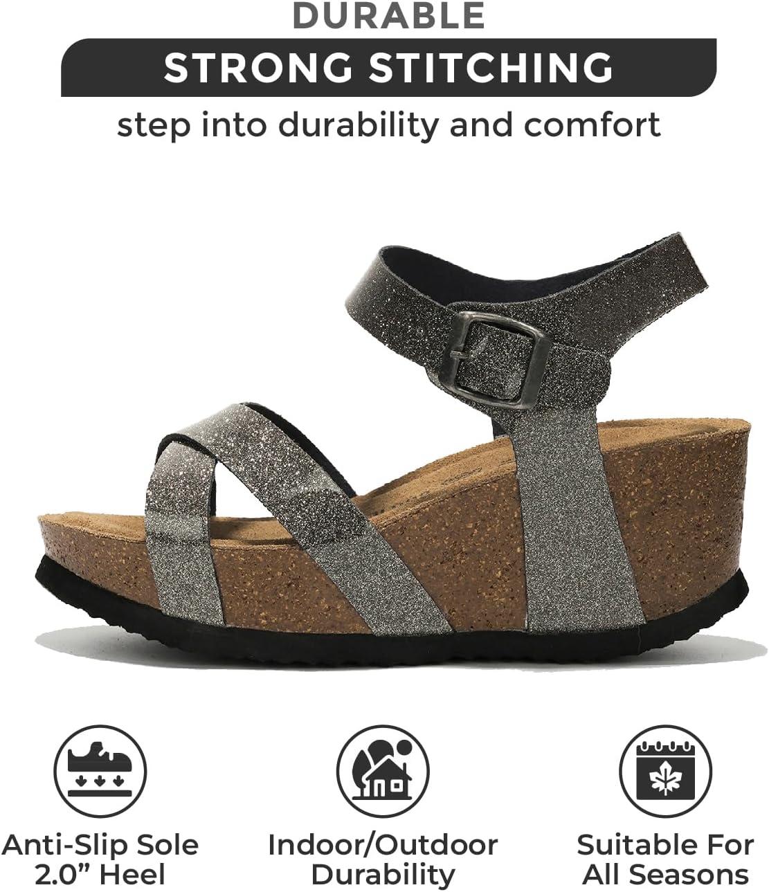 imageProject Cloud Genuine Leather Wedge Sandals for Women 2025  Womens Sandals ampamp Wedges with Memory Foam Insole ampamp Cork Footbed  Platform Wedges Women Footwear CabanaPewter