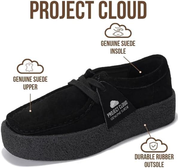 imageProject Cloud Genuine Leather Womens Shoes  NonSlip Platform Loafers for Women with Memory Foam Insole  Stylish Oxford Fall Shoes for Women 2025 WALLYCHUNKYBlack Suede