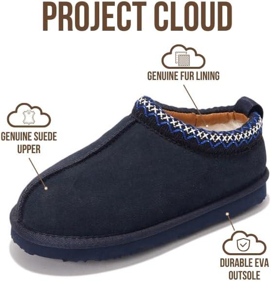 imageProject Cloud Genuine Leather ampamp Australian Shearling Slippers for Kids  Memory Foam Fuzzy ampamp NonSlip Fluffy Slippers Girls Footwear ampamp Boys Footwear Kids Unisex Shoe Dream WarmNavy Suede