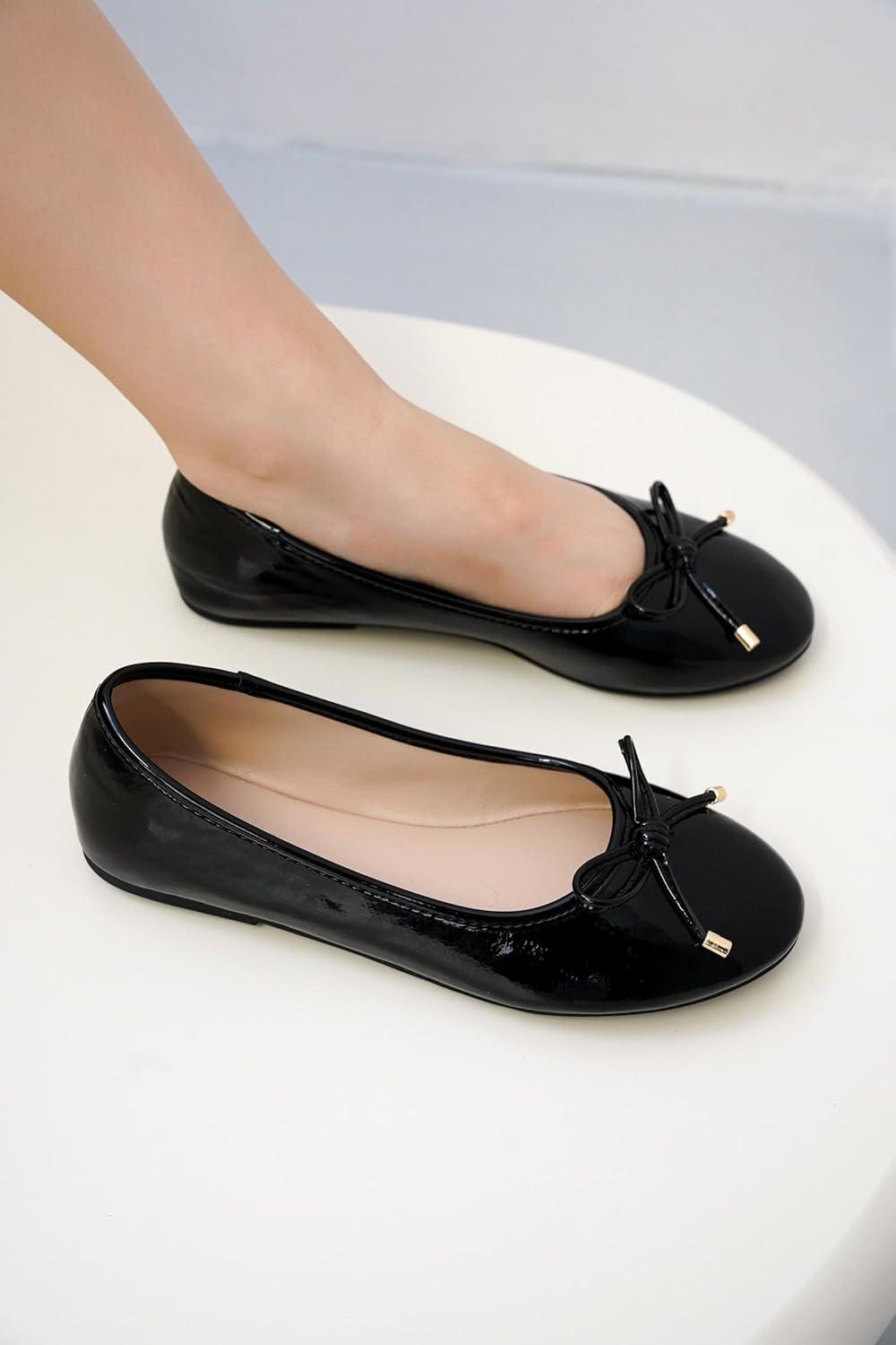 imageProject Cloud Memory Foam Ballet Flats Shoes for Women Footwear and Lightweight Casual Flats for Women  Non Slip Comfortable Ballet Shoes EllisonBlackpatent