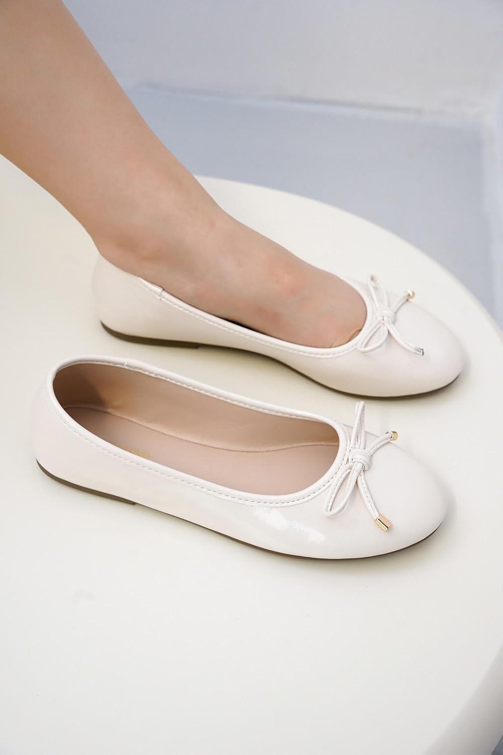 imageProject Cloud Memory Foam Ballet Flats Shoes for Women Footwear and Lightweight Casual Flats for Women  Non Slip Comfortable Ballet Shoes EllisonBone Patent
