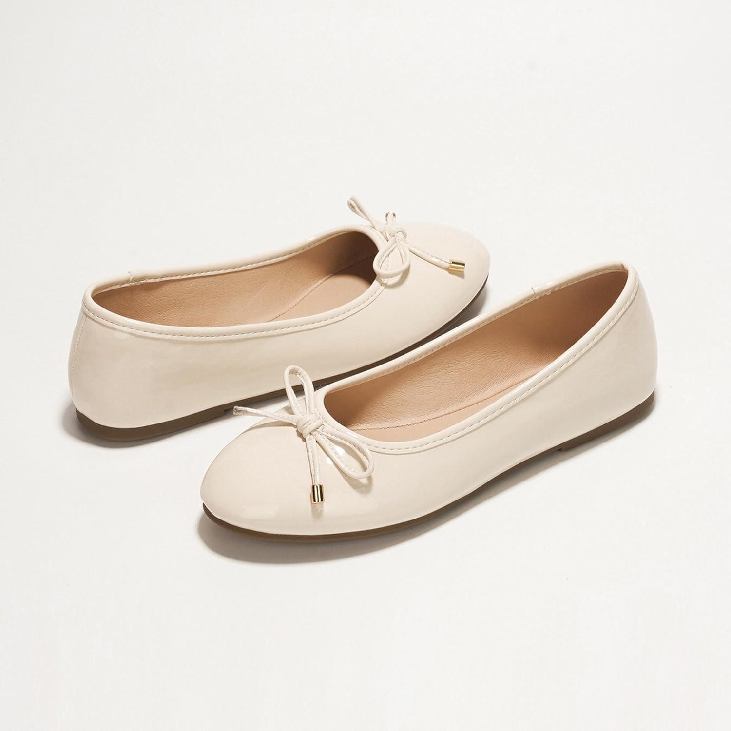 imageProject Cloud Memory Foam Ballet Flats Shoes for Women Footwear and Lightweight Casual Flats for Women  Non Slip Comfortable Ballet Shoes EllisonBone Patent