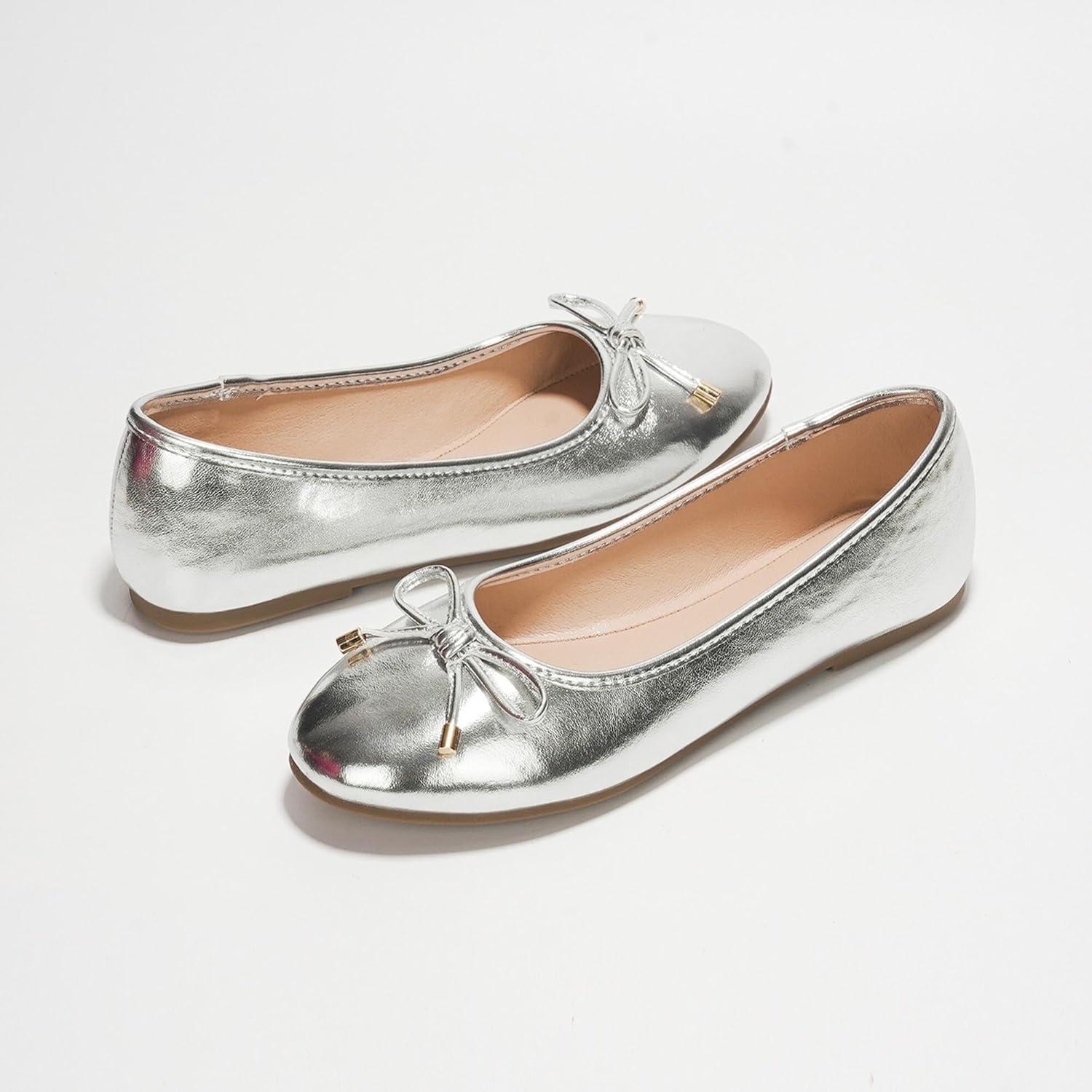 imageProject Cloud Memory Foam Ballet Flats Shoes for Women Footwear and Lightweight Casual Flats for Women  Non Slip Comfortable Ballet Shoes EllisonSilver