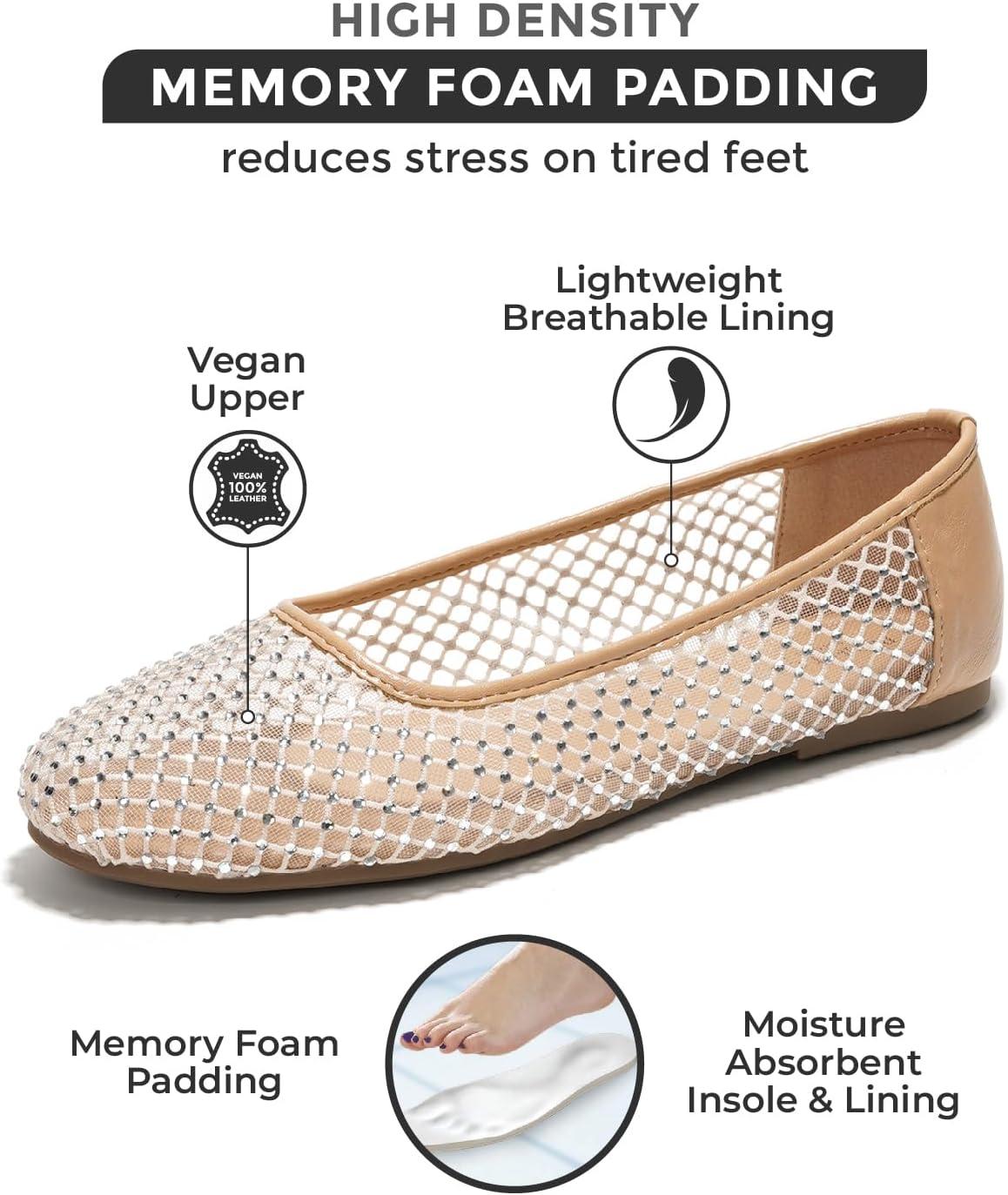 imageProject Cloud Mesh Womens Flats  Memory Foam Ballet Flats Shoes for Women  Non Slip Ballerina Womens Sneakers  Trendy Slip on Flat Shoes for Women RuthieNude