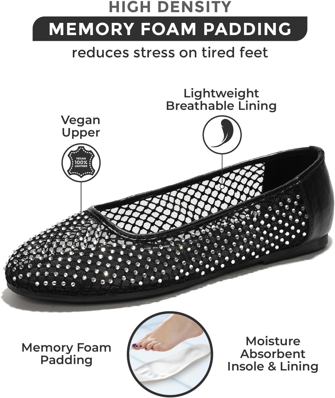 imageProject Cloud Mesh Womens Flats  Memory Foam Ballet Flats Shoes for Women  Non Slip Ballerina Womens Sneakers  Trendy Slip on Flat Shoes for Women RuthieBlack