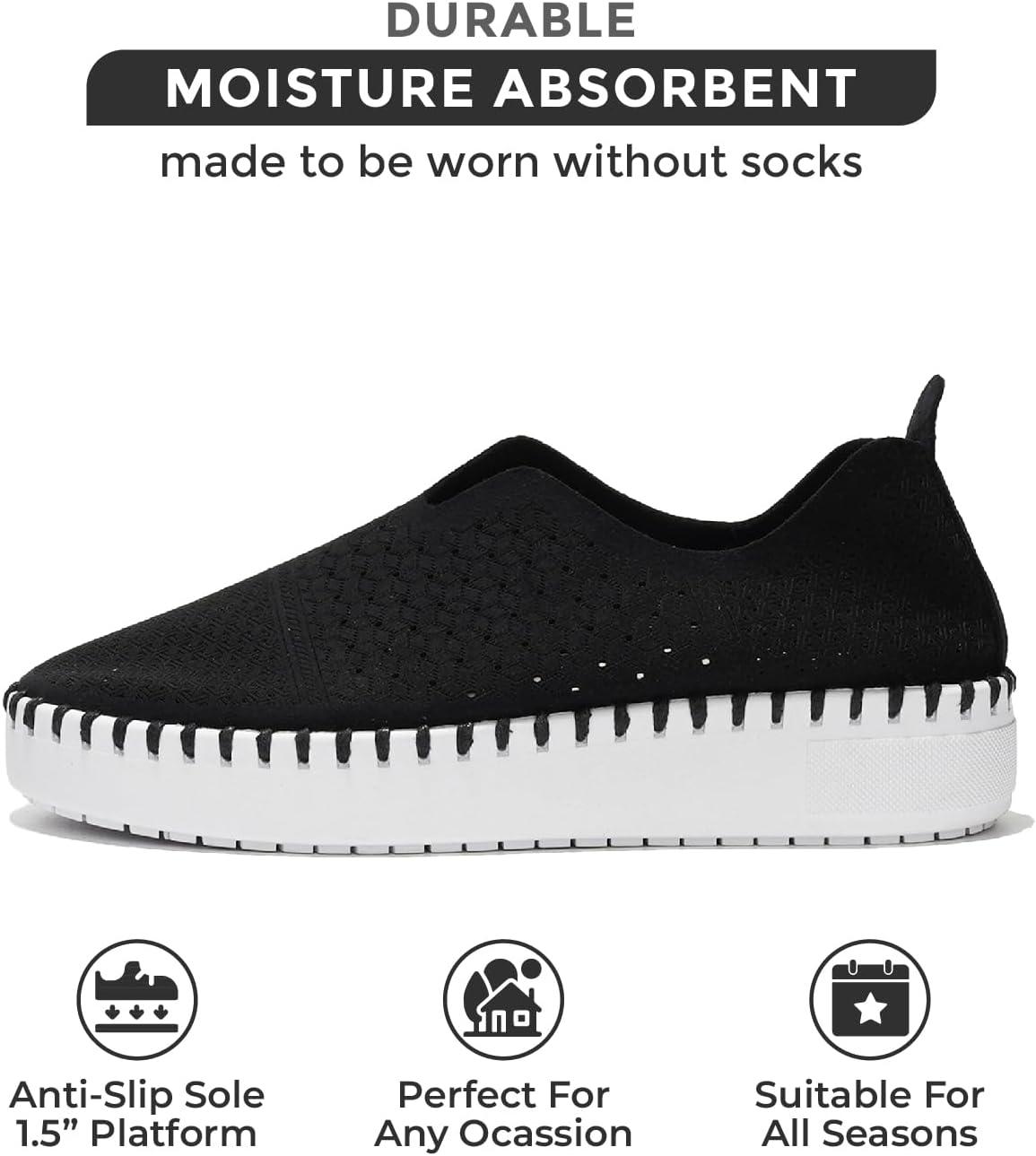 imageProject Cloud Platform Sneakers for Women  Leather Insole Loafers for Women with Memory Foam  Casual Slip On Womens Loafers with Flexible Outsole AsterBlack