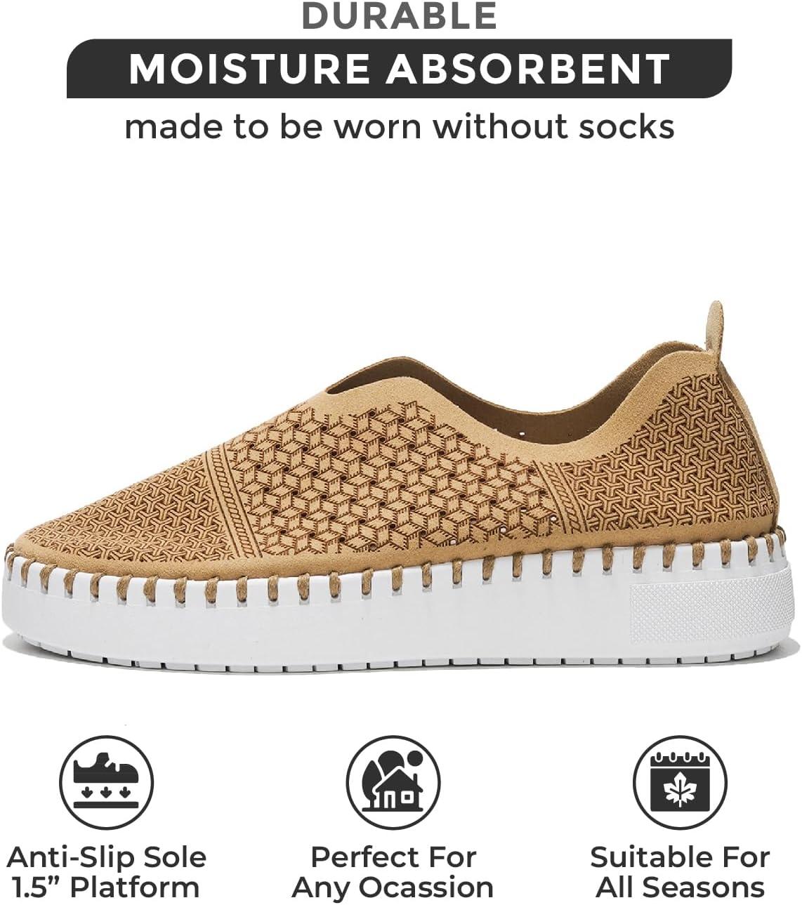 imageProject Cloud Platform Sneakers for Women  Leather Insole Loafers for Women with Memory Foam  Casual Slip On Womens Loafers with Flexible Outsole AsterNude