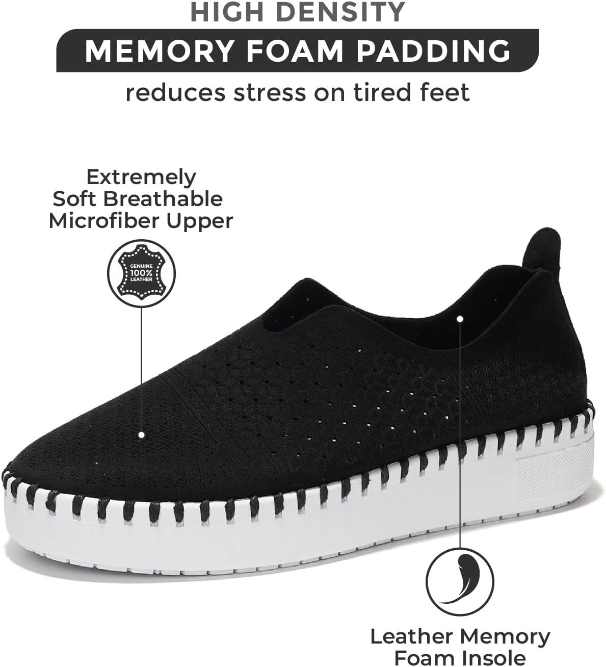 imageProject Cloud Platform Sneakers for Women  Leather Insole Loafers for Women with Memory Foam  Casual Slip On Womens Loafers with Flexible Outsole AsterBlack