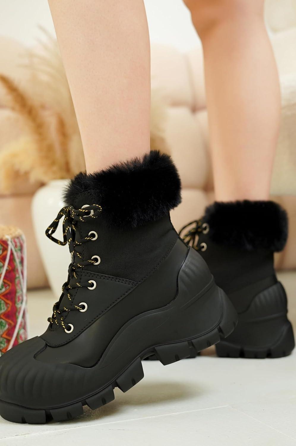 imageProject Cloud Snow Boots for Women Waterproof Genuine Leather 25quot Platform Wedge Boots  Memory Foam Fur Boots Winters Boots for Women NonSlip Rain Boots Womens Snow Boots LydiaBlack