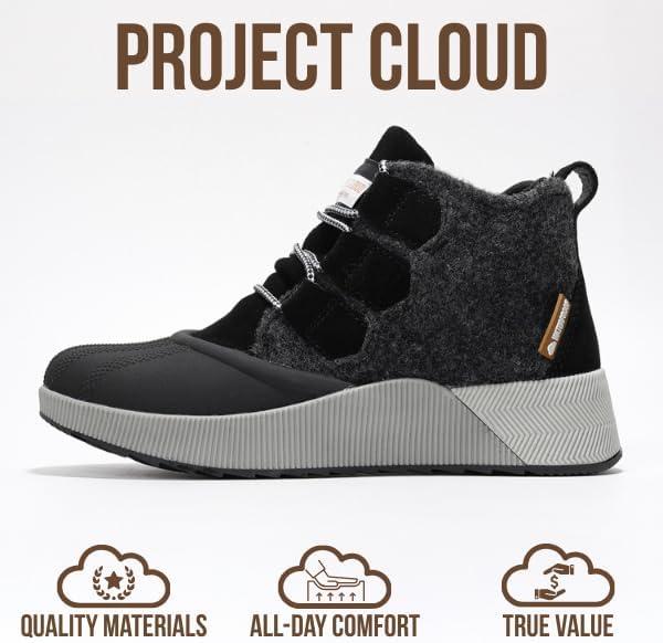 imageProject Cloud Waterproof Snow Boots for Women  Memory Foam Insole NonSlip Womens Snow Boots ampamp Winter Shoes with Shoe Lace  Lightweight Indoor Outdoor ShoesBlacksport Upper