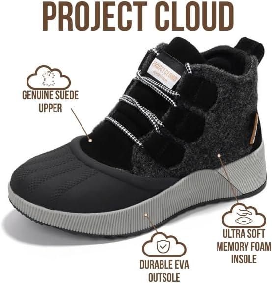 imageProject Cloud Waterproof Snow Boots for Women  Memory Foam Insole NonSlip Womens Snow Boots ampamp Winter Shoes with Shoe Lace  Lightweight Indoor Outdoor ShoesBlacksport Upper