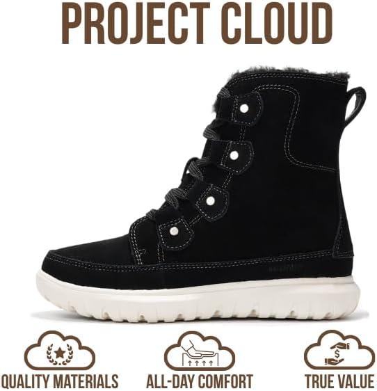 imageProject Cloud Womens Snow Boots  Genuine Suede Waterproof Memory Foam Insole and NonSlip Winter Snow Boots For Women Footwear  Outdoor Shoes LeonoraBlack