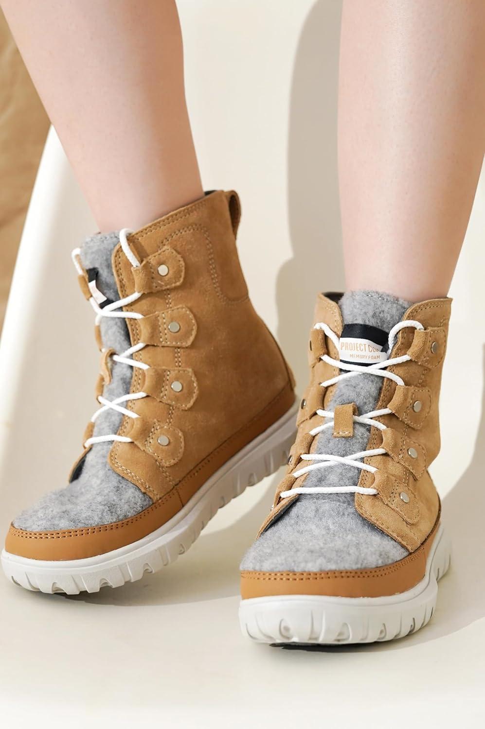 imageProject Cloud Womens Snow Boots  Genuine Suede Waterproof Memory Foam Insole and NonSlip Winter Snow Boots For Women Footwear  Outdoor Shoes LeonoraCamel