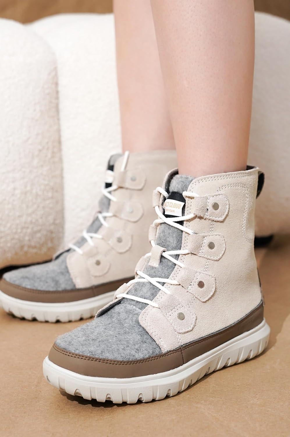 imageProject Cloud Womens Snow Boots  Genuine Suede Waterproof Memory Foam Insole and NonSlip Winter Snow Boots For Women Footwear  Outdoor Shoes LeonoraGrey