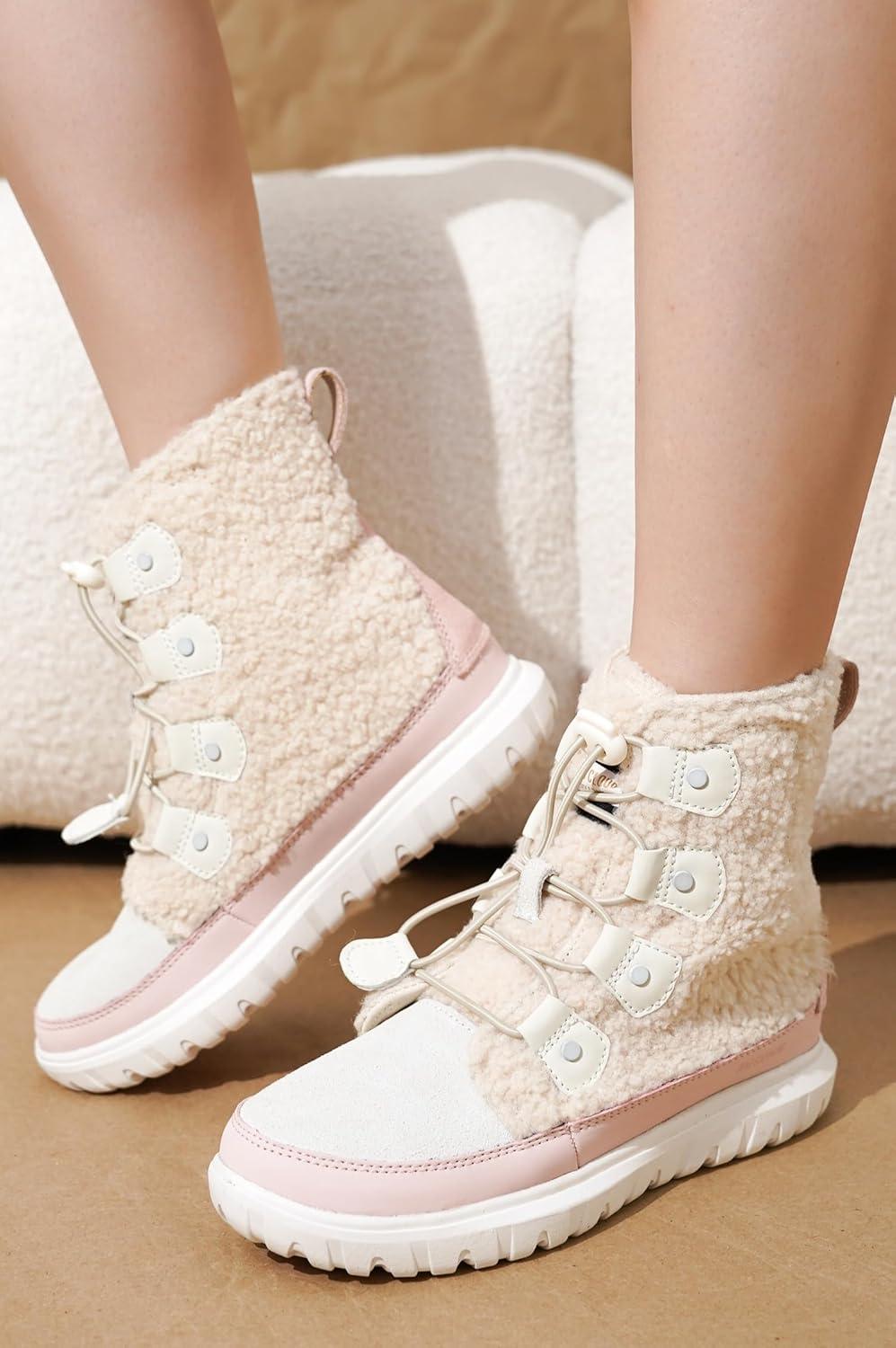 imageProject Cloud Womens Snow Boots  Genuine Suede Waterproof Memory Foam Insole and NonSlip Winter Snow Boots For Women Footwear  Outdoor Shoes LeonoraPink