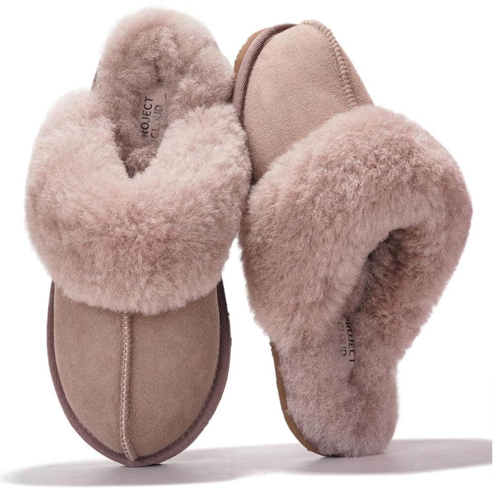 imageProject Cloud 100 Australian Sheepskin Scuff Slippers for Women  Genuine Shearling Memory Foam Slides for Women mules for women  NonSlip Womens Slippers LynseyPink