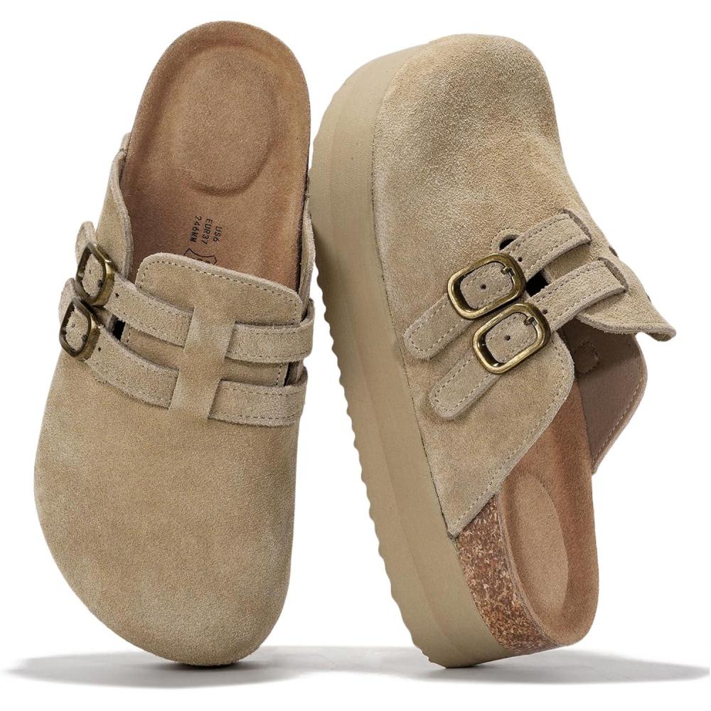 imageProject Cloud 100 Genuine Leather Clogs for Women  Wedge Womens Clogs Platform Sandals with Memory Foam Insole  Heeled Mules for Women 2025 StephiNude
