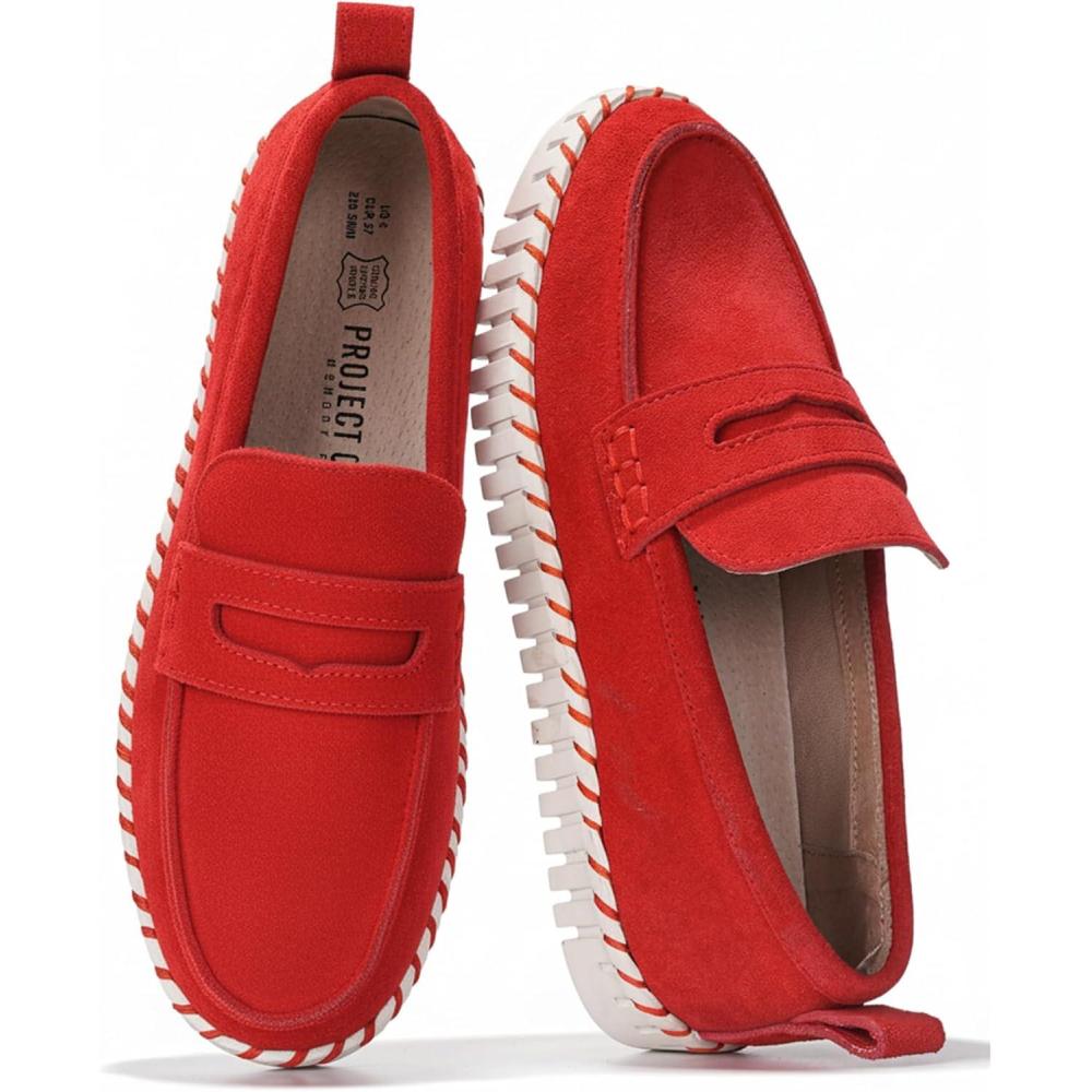imageProject Cloud Genuine Leather Loafers for Women  Memory Foam Womens Shoes  Non Slip Spring Loafers Flexible Sole  Fashion Shoes for Women 2025 FilideRed