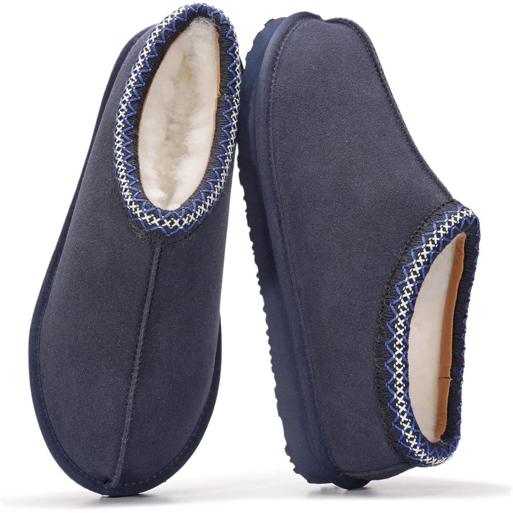 imageProject Cloud Genuine Leather Mens Slippers with Australian Shearling Lining ampamp Memory Foam Insole Outdoor ampamp House Slippers for Men  NonSlip Fuzzy Mens Shoes RelaxationNavy