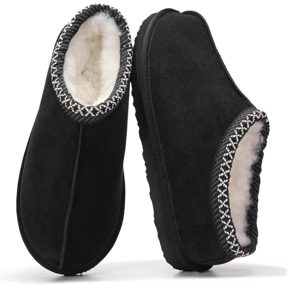 imageProject Cloud Genuine Leather Mens Slippers with Australian Shearling Lining ampamp Memory Foam Insole Outdoor ampamp House Slippers for Men  NonSlip Fuzzy Mens Shoes RelaxationBlack