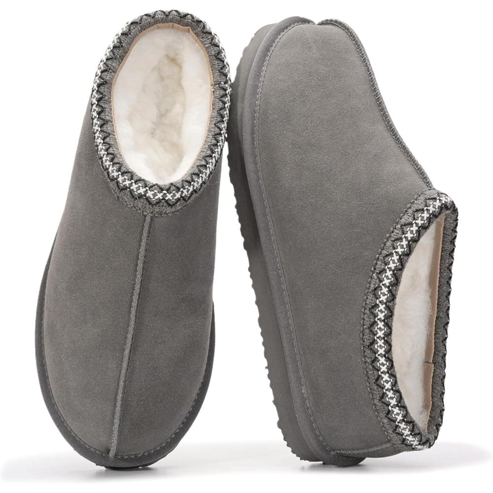 imageProject Cloud Genuine Leather Mens Slippers with Australian Shearling Lining ampamp Memory Foam Insole Outdoor ampamp House Slippers for Men  NonSlip Fuzzy Mens Shoes RelaxationGrey
