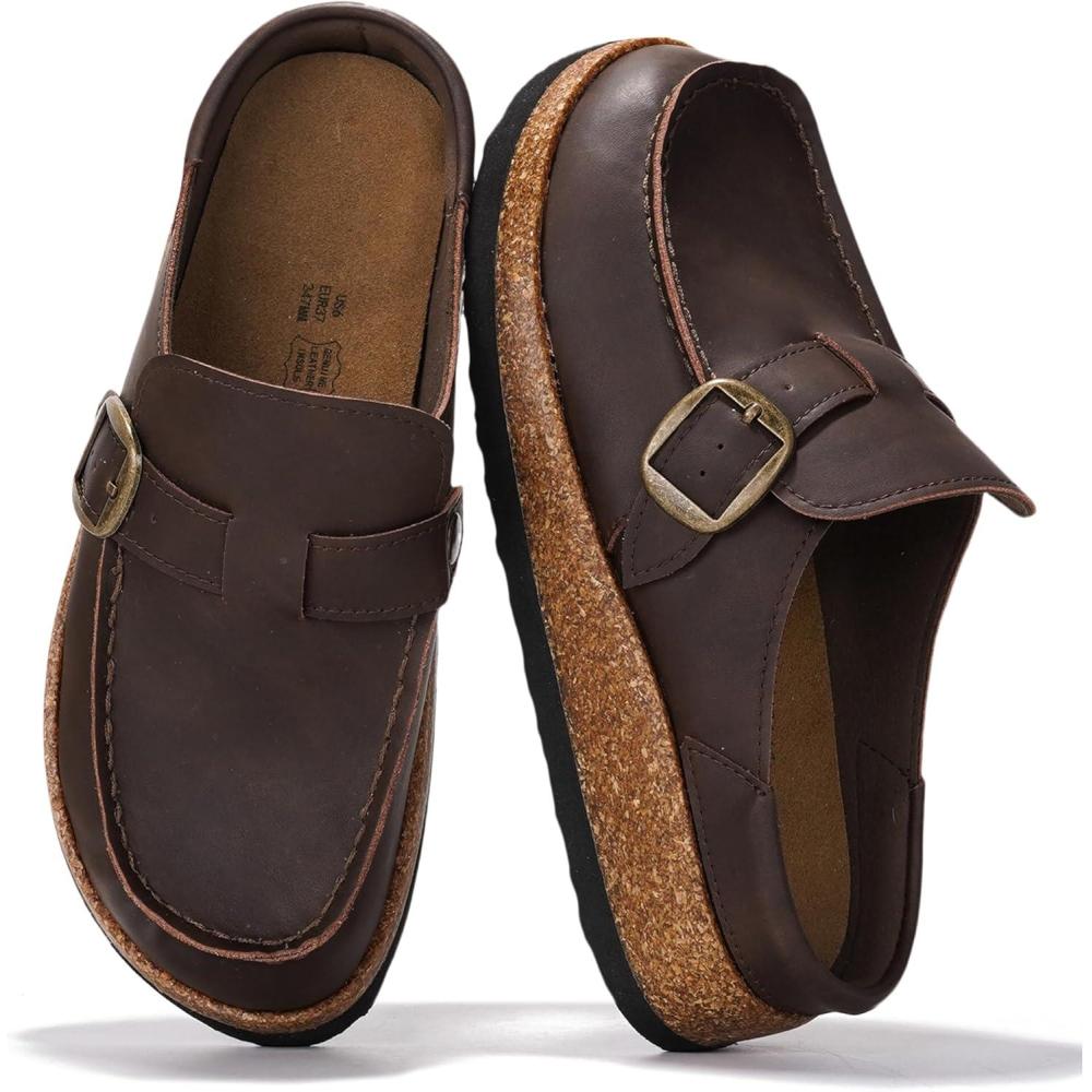 imageProject Cloud Genuine Leather MoccasinStyle Clogs for Women  Memory Foam and Water Resistant Mules Slipon  NonSlip and Durable Clogs Casual Shoes for Women Footwear CarlineBrown Distressed