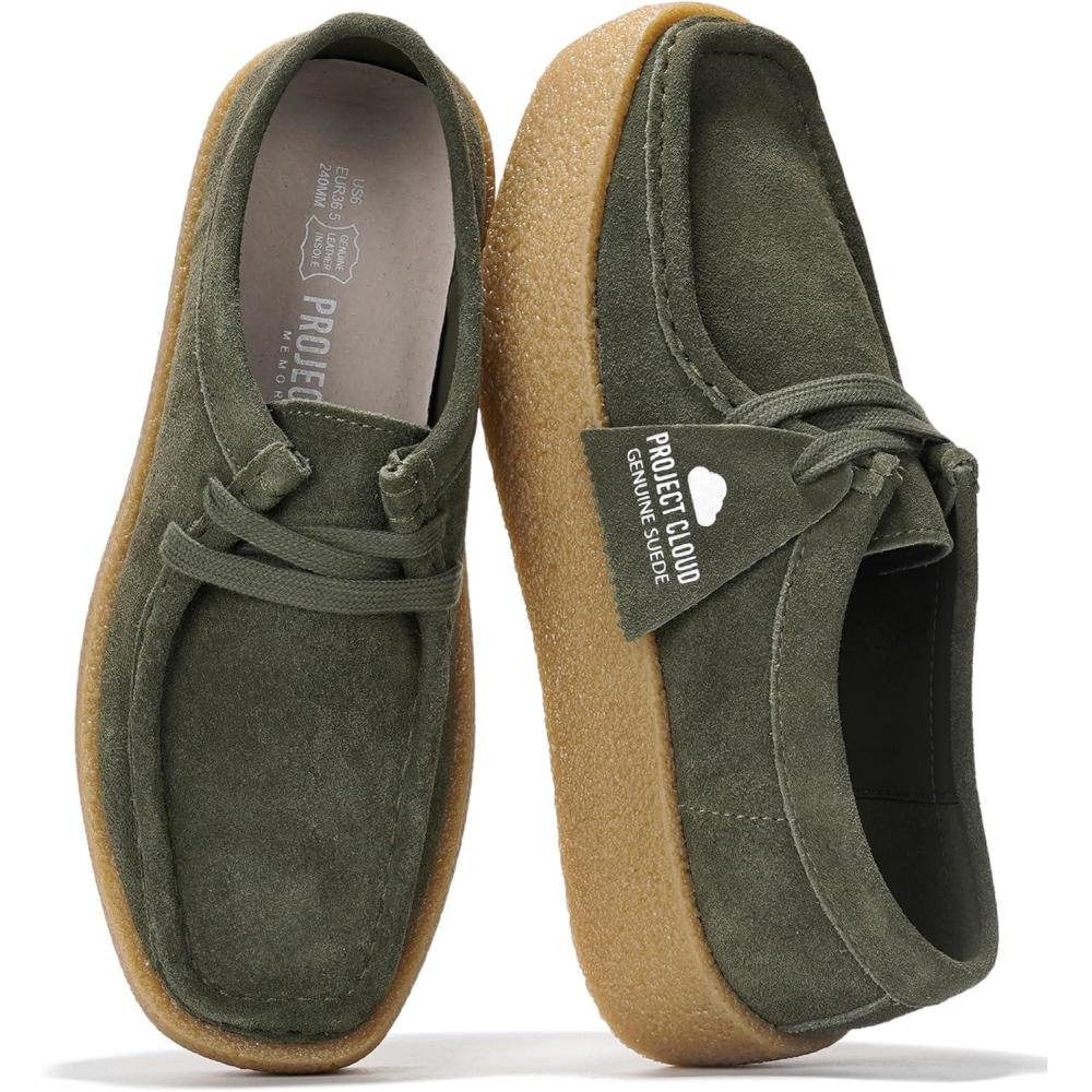 imageProject Cloud Genuine Leather Womens Shoes  NonSlip Platform Loafers for Women with Memory Foam Insole  Stylish Oxford Fall Shoes for Women 2025 WALLYCHUNKYOlive Suede