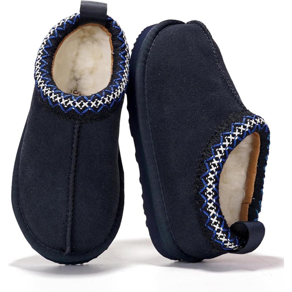 imageProject Cloud Genuine Leather ampamp Australian Shearling Slippers for Kids  Memory Foam Fuzzy ampamp NonSlip Fluffy Slippers Girls Footwear ampamp Boys Footwear Kids Unisex Shoe Dream WarmNavy Suede