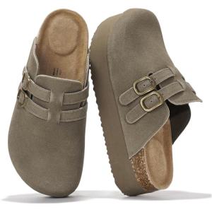 imageProject Cloud 100 Genuine Leather Clogs for Women  Wedge Womens Clogs Platform Sandals with Memory Foam Insole  Heeled Mules for Women 2025 StephiOlive