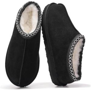 imageProject Cloud Genuine Leather Mens Slippers with Australian Shearling Lining ampamp Memory Foam Insole Outdoor ampamp House Slippers for Men  NonSlip Fuzzy Mens Shoes RelaxationBlack