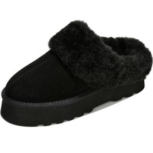 imageProject Cloud Genuine Suede Slippers for Women Indoor Outdoor Fuzzy Slippers  Platform Sandals Women Footwear  Memory Foam Insole Womens Sandals Waterresistant Womens Slippers SnowyBlack