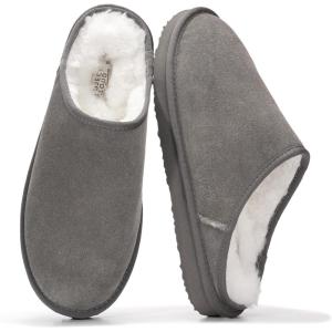 imageProject Cloud Genuine Leather House Slippers for Men  Genuine Shearling Lining Mens Slippers with Memory Foam Insole  Lightweight ampamp Non Slip Mens House Shoes ChillGrey Suede
