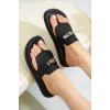 imageProject Cloud Genuine Leather Womens Sandals  Memory Foam Summer Sandals for Women 2025  Slip on Slides for Women Non Slip Womens Slides VitaBlack