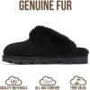 imageProject Cloud Genuine Leather ampamp Natural Fur Slippers for Women  Fluffy Slippers and Cozy Memory Foam Womens Shoes HedyBlack