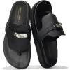 imageProject Cloud Genuine Leather Womens Sandals  Memory Foam Summer Sandals for Women 2025  Slip on Slides for Women Non Slip Womens Slides VitaBlack