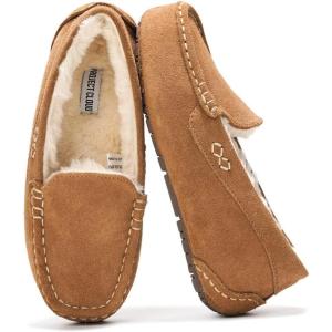 imageProject Cloud Genuine Leather Slippers for Women  Fur Lined Outdoor Slippers for Women Footwear with Memory Foam  Stylish Womens Moccasin CathiChestnut