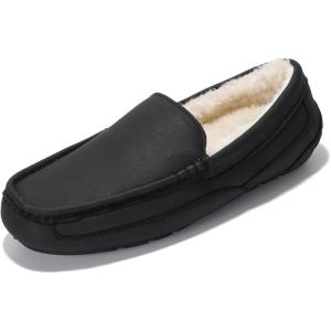 imageProject Cloud Mens Slippers Genuine Leather with Memory Foam Insole Mens Shoes  NonSlip and Lightweight Indoor and Outdoor Slippers for Men OswinBlack Leather