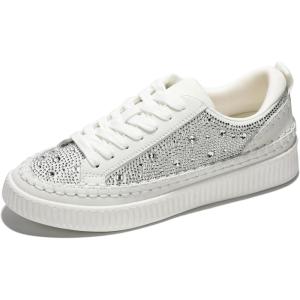 imageProject Cloud Sneakers for Women  Memory Foam Shoes for Women LaceUp Womens Fashion Sneakers NonSlip Womens Trendy Shoes LonaWhite Rhinestone