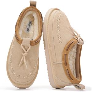 imageProject Cloud Genuine Leather Slippers for Women  Plush Fleece Lining Moccassin Womens Slippers with Memory Foam Cushion  Indoor Outdoor Fuzzy Women Slip On Shoes TimberSand Suede