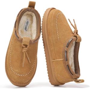 imageProject Cloud Genuine Leather Slippers for Women  Plush Fleece Lining Moccassin Womens Slippers with Memory Foam Cushion  Indoor Outdoor Fuzzy Women Slip On Shoes TimberChestnut Suede