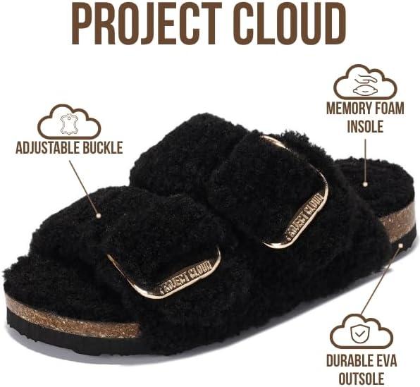 imageProject Cloud Genuine Leather Slides For Kids  Natural Cork Footbed Slides for Kids Sandals for Girls ampamp Boys  NonSlip Boys ampamp Girls SandalsBlack Fur