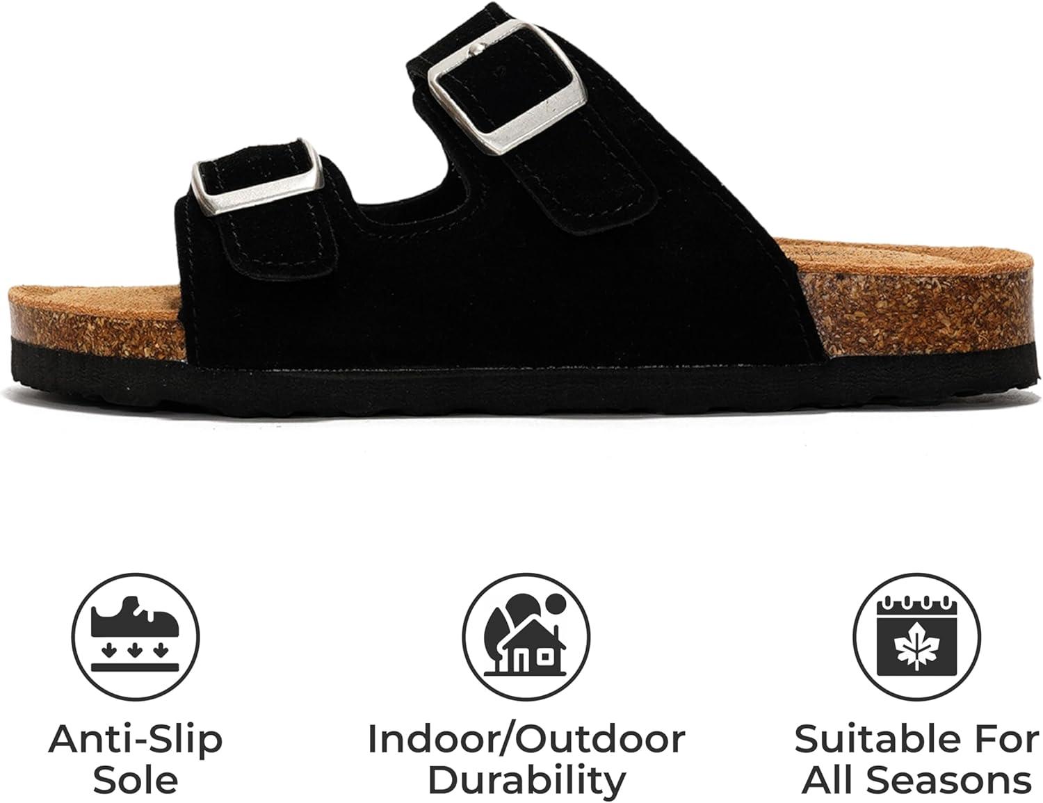 imageProject Cloud Genuine Leather Slides For Kids  Natural Cork Footbed Slides for Kids Sandals for Girls ampamp Boys  NonSlip Boys ampamp Girls SandalsBlack Suede