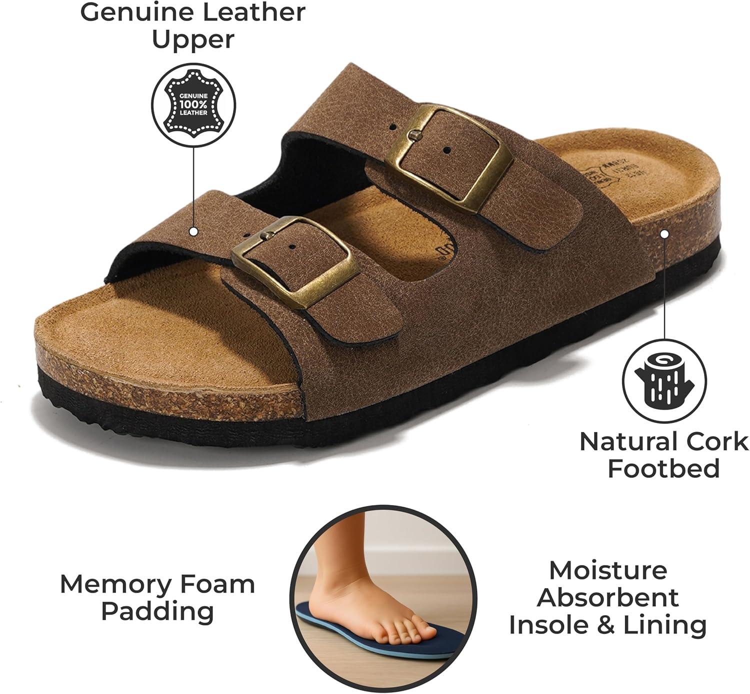 imageProject Cloud Genuine Leather Slides For Kids  Natural Cork Footbed Slides for Kids Sandals for Girls ampamp Boys  NonSlip Boys ampamp Girls SandalsBrown Sugar