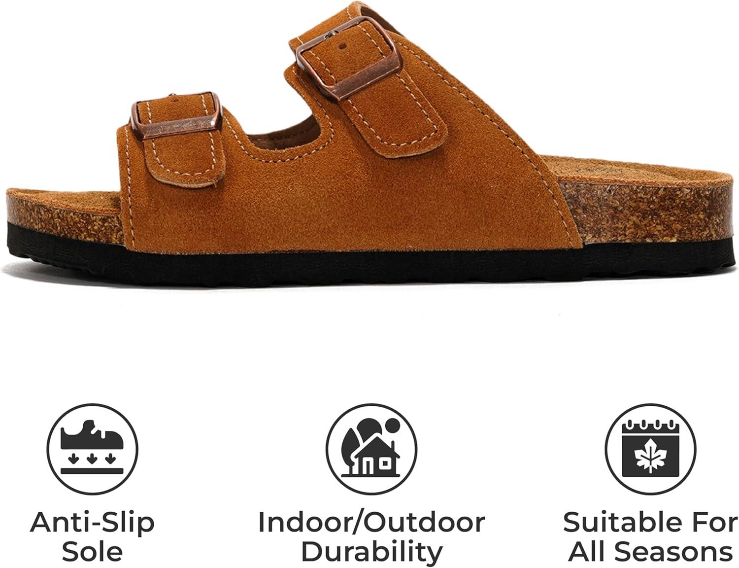 imageProject Cloud Genuine Leather Slides For Kids  Natural Cork Footbed Slides for Kids Sandals for Girls ampamp Boys  NonSlip Boys ampamp Girls SandalsChestnut Suede