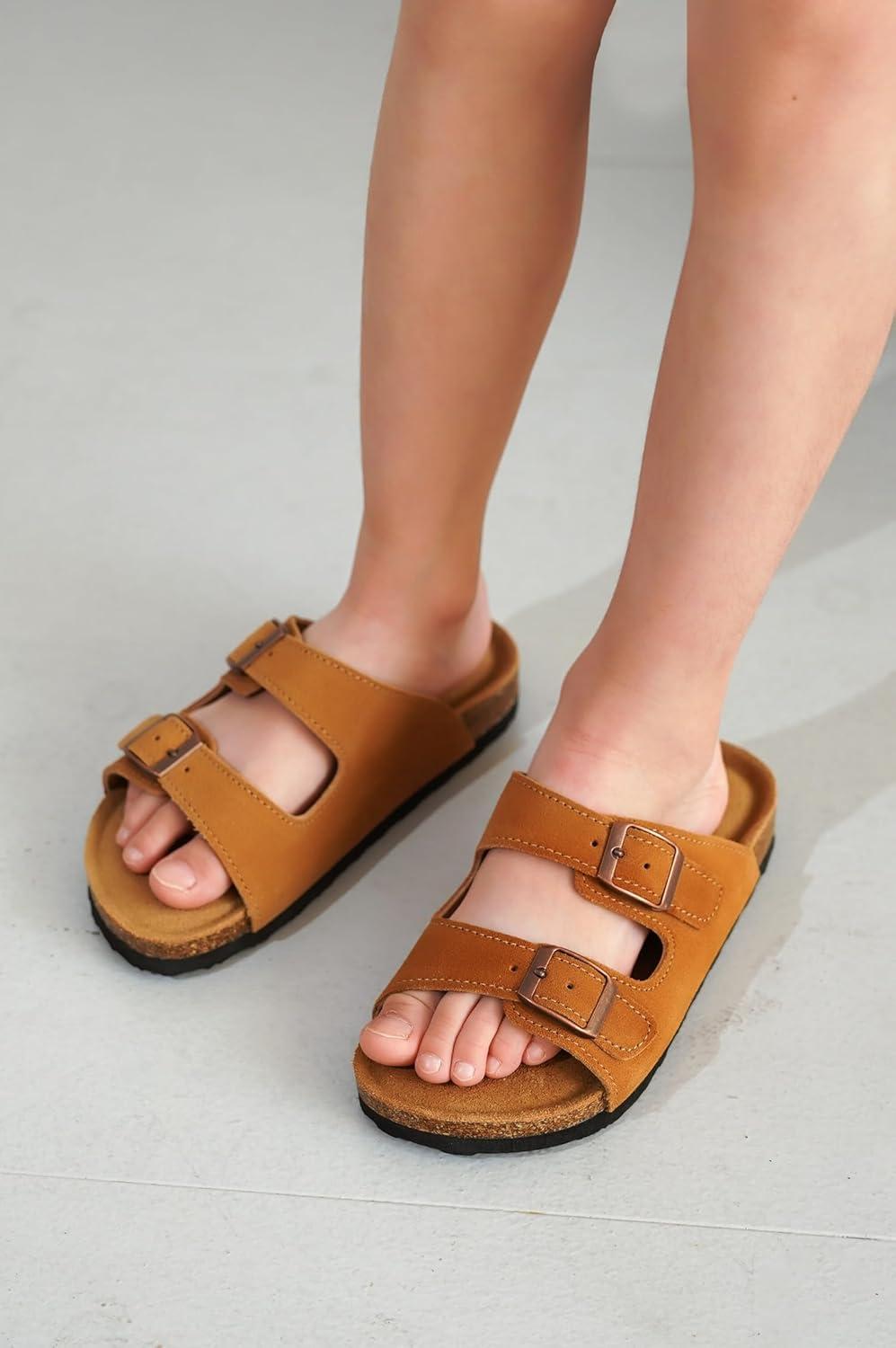 imageProject Cloud Genuine Leather Slides For Kids  Natural Cork Footbed Slides for Kids Sandals for Girls ampamp Boys  NonSlip Boys ampamp Girls SandalsChestnut Suede