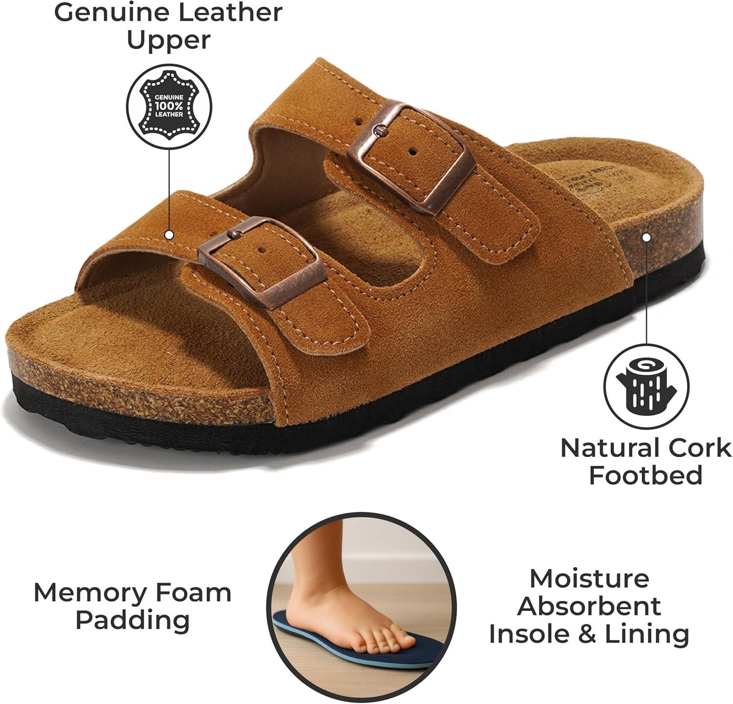 imageProject Cloud Genuine Leather Slides For Kids  Natural Cork Footbed Slides for Kids Sandals for Girls ampamp Boys  NonSlip Boys ampamp Girls SandalsChestnut Suede